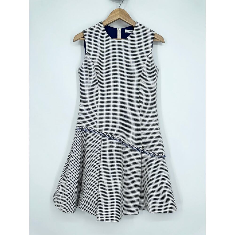 ADEAM Tweed Dress Sleeveless Plaid Fringe Trim Asymmetric Mini Dress